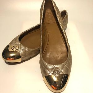 Tory Burch Quilted Gold Leather Flats